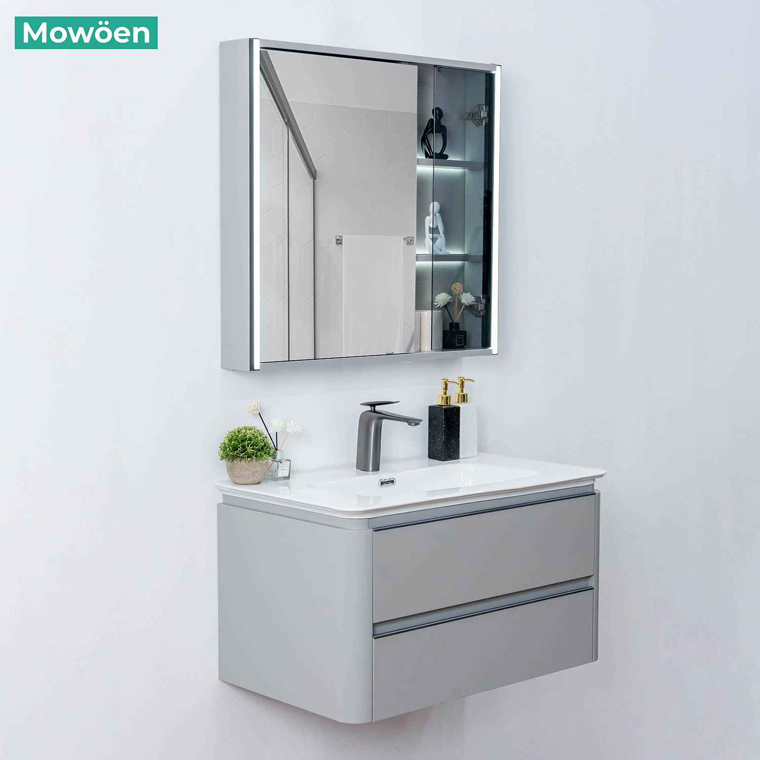 Tủ Lavabo Mowoen MW6632 – 80 chất liệu Plywood treo tường phòng tắm