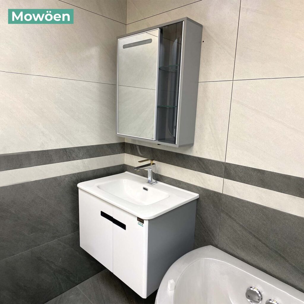 Mẫu bồn tắm 1m3 Mowoen phù hợp phòng tắm diện tích nhỏ 4 Tủ lavabo trong phòng tắm diện tích nhỏ lắp bồn tắm 1m3