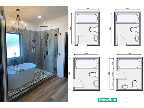Kích thước nhà vệ sinh có bồn tắm tiêu chuẩn Mowoen