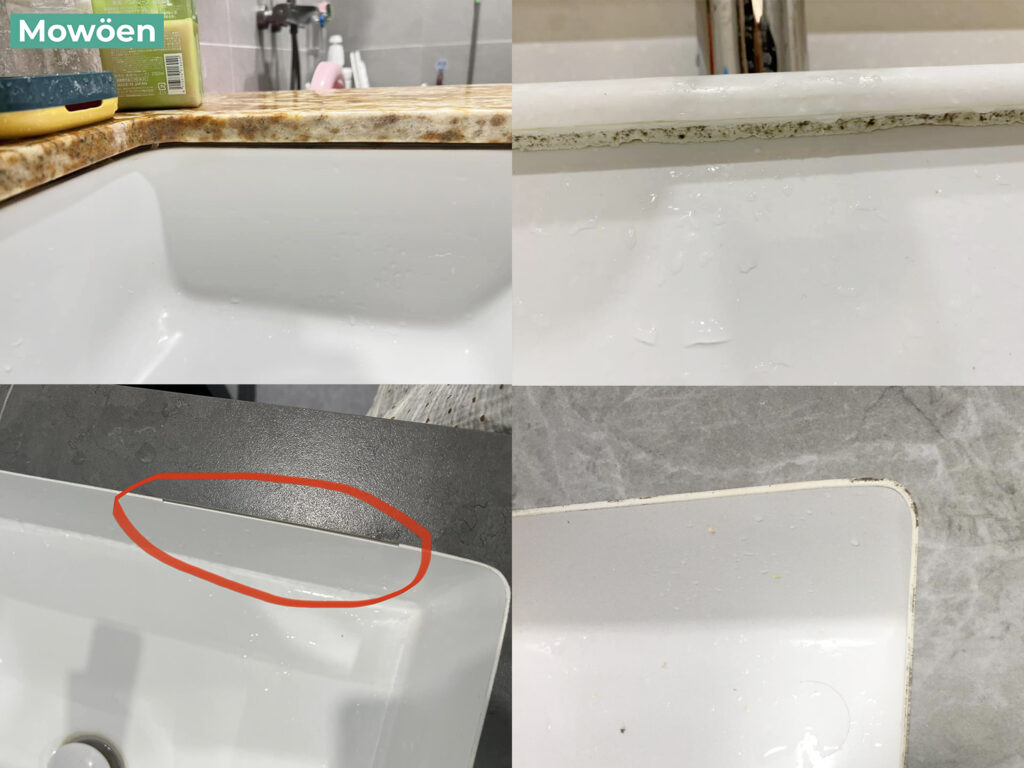 Xử lý khe hở giữa tủ chậu rửa mặt và bàn đá lavabo Mowoen