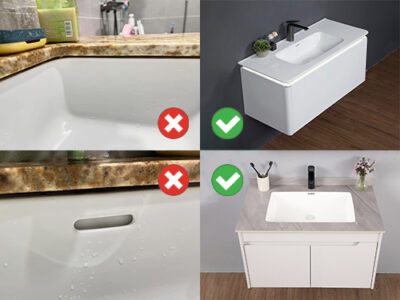 Xử lý khe hở giữa tủ chậu rửa mặt và bàn đá lavabo Mowoen