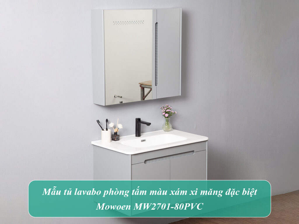 Độc lạ chiếc tủ lavabo phòng tắm Mowoen màu xám xi măng