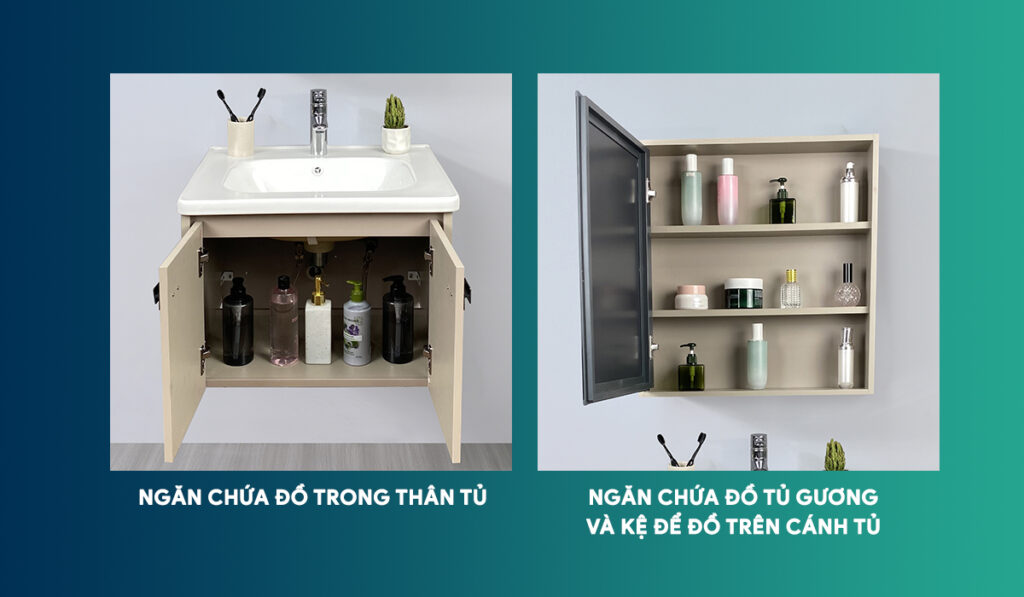 Tủ lavabo nhựa pvc Mowoen MW2702-60 có nhiều ngăn chứa