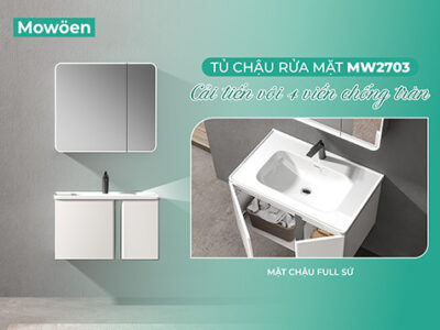Tủ chậu rửa mặt MW2703: Cải tiến mới với mặt chậu full sứ chống tràn
