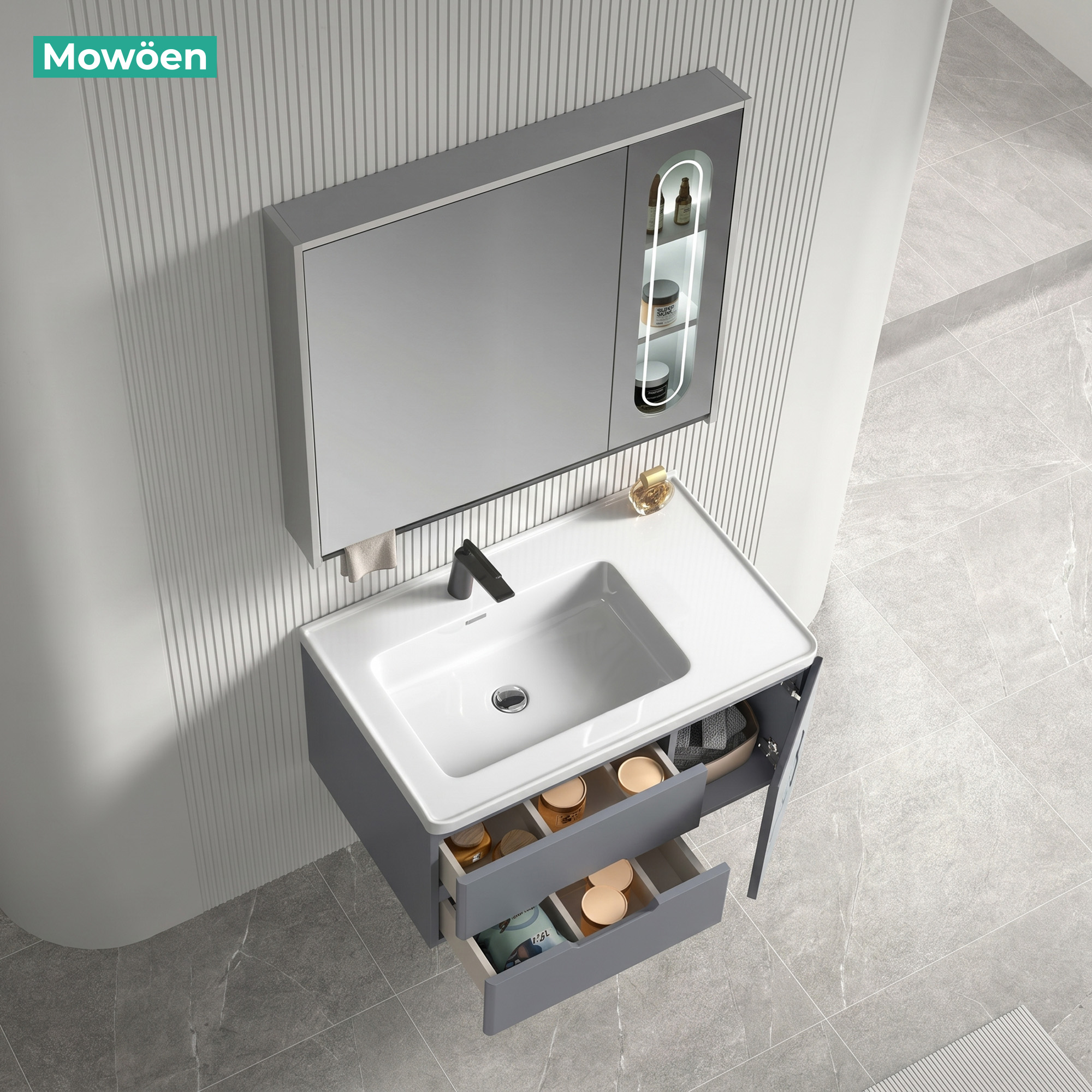 Tủ Lavabo Nhựa PVC Mowoen MW2715 - 80 2 Tủ lavabo nhựa PVC Mowoen MW2715-80PVC nhập khẩu, treo tường phòng tắm