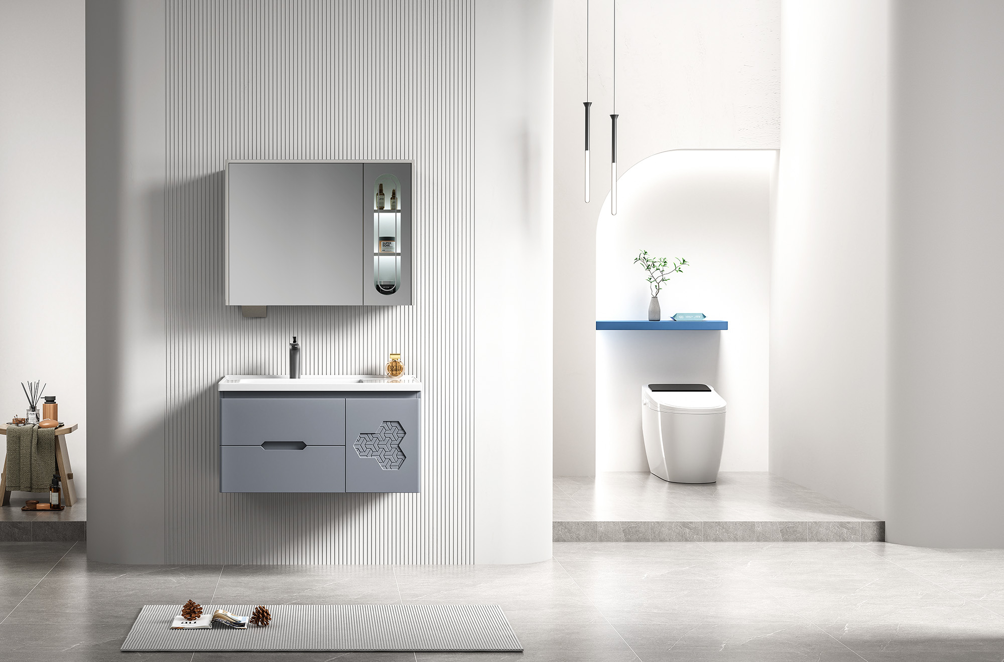 Tủ Lavabo Nhựa PVC Mowoen MW2715 - 80 4 Tủ lavabo nhựa PVC Mowoen MW2715-80PVC nhập khẩu, treo tường phòng tắm